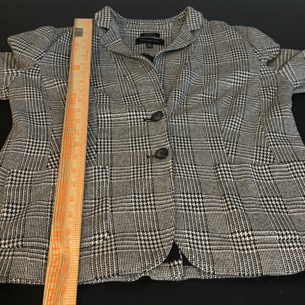 Talbots Aberdeen Houndstooth Blazer Black white Womens sz 6 business‎ casual